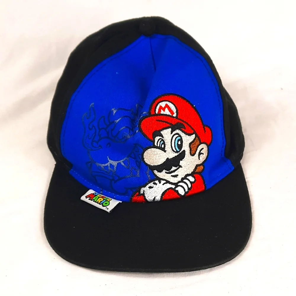 Nintendo Super Mario Snap Back Childrens Hat Cap Blue Black Adjustable One Size